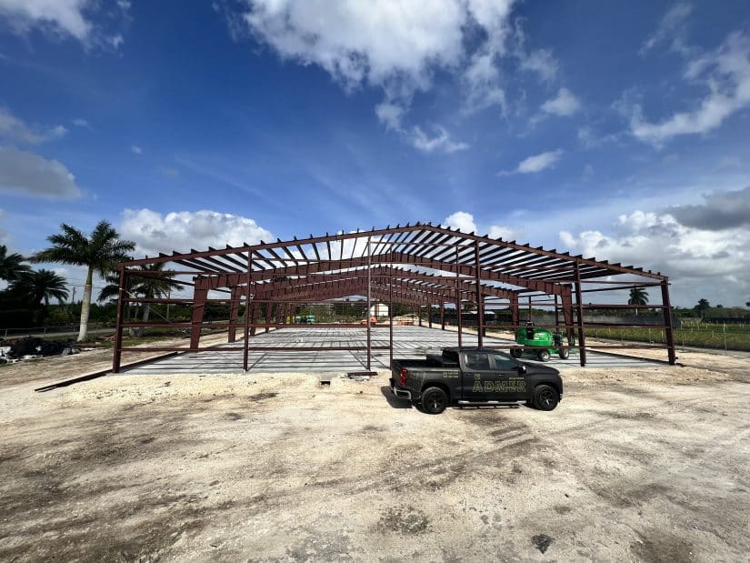 Metal Building Being Constructed